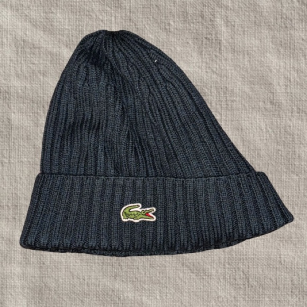 Lacoste 100% Wool Ribbed Beanie